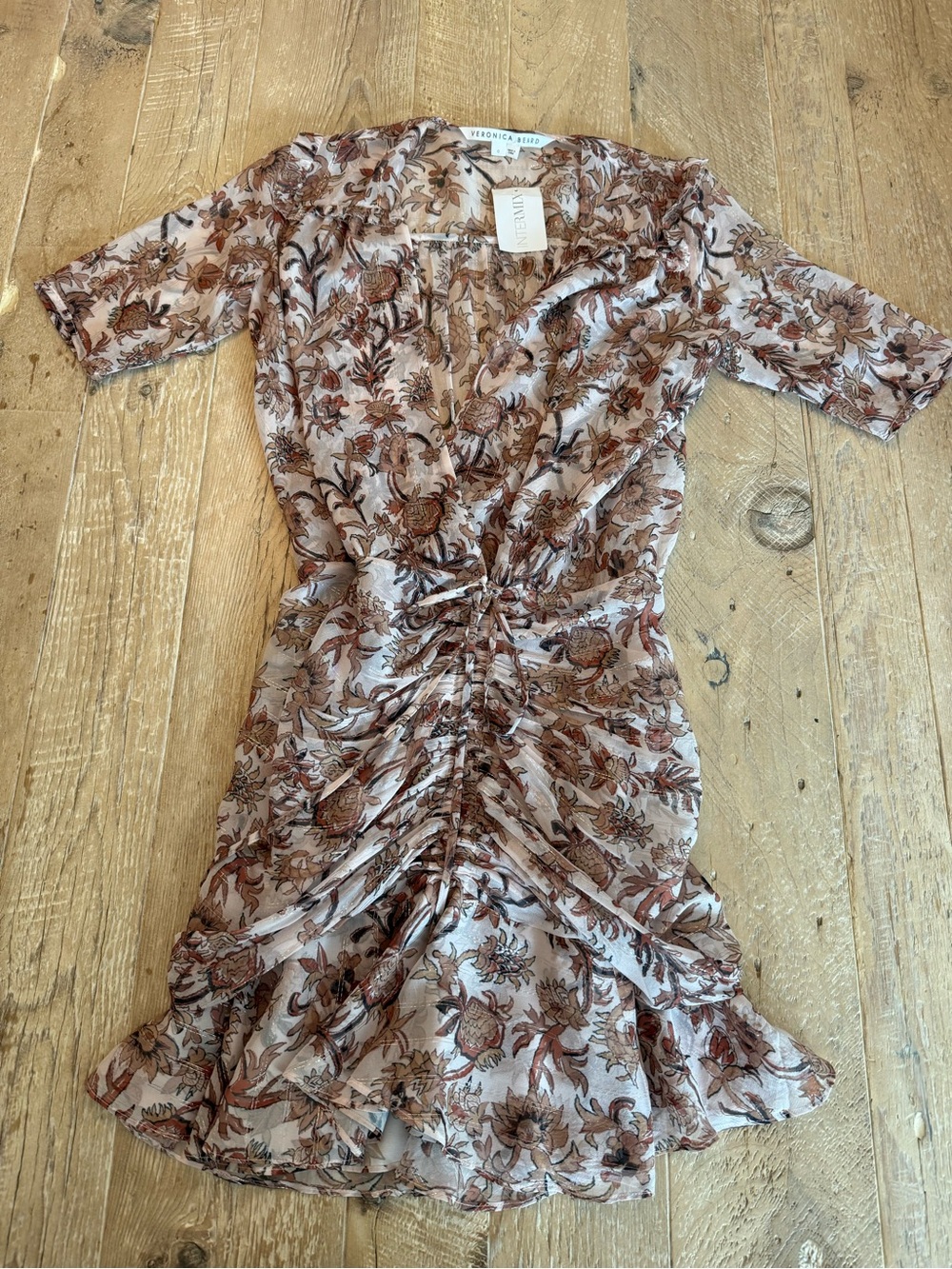Dakota Blush Multi Floral Mini Dress Metallic Accent Size 0 - Picture 3 of 11